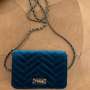 Bebe Velvet Green Purse with Gold Chain